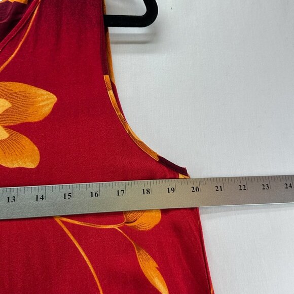 Jane Ashley Maxi Dress Womens L Sleeveless Waist Tie Floral Red Orange - Picture 8 of 10